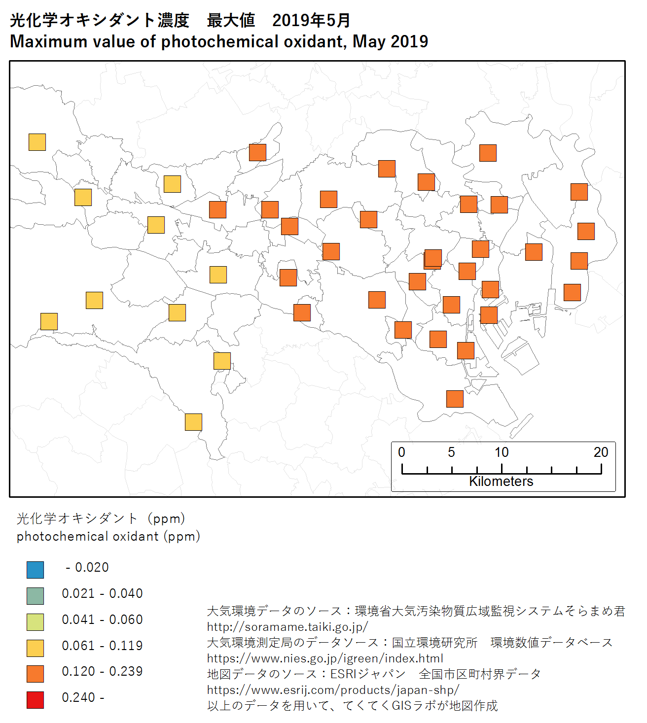 photochromic oxidant map (max) of Tokyo, May 2019